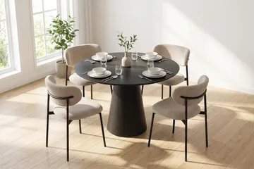 Siena Matgrupp runt 110 cm Svart med 4 Lucy Matstolar - Svart - Products - Möbler - Bord & matgrupp - Matgrupp