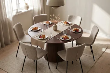 Siena Matgrupp runt 130 cm Valnöt med 6 Katy Matstolar - Valnöt - Products - Möbler - Bord & matgrupp - Matgrupp