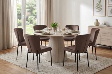 Siena Matgrupp runt 130 cm Vitlaserad med 6 Elsie Matstolar - Vitlaserad/Brun - Products - Möbler - Bord & matgrupp - Matgrupp