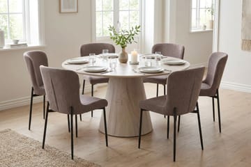 Siena Matgrupp runt 130 cm Vitlaserad med 6 Elsie Matstolar - Vitlaserad/Grå - Products - Möbler - Bord & matgrupp - Matgrupp