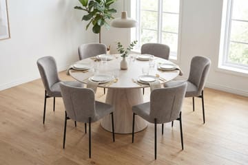 Siena Matgrupp runt 130 cm Vitlaserad med 6 Elsie Matstolar - Vitlaserad/Ljusgrå - Products - Möbler - Bord & matgrupp - Matgrupp