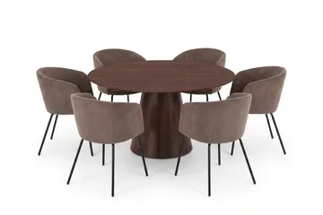 Siena Matgrupp runt 150 cm Valnöt med 6 Berit Matstolar - Valnöt - Products - Möbler - Bord & matgrupp - Matgrupp