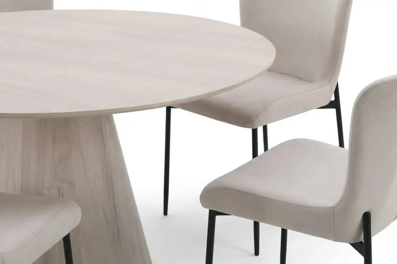 Siena Matgrupp runt 150 cm Vitlaserad med 6 Elsie Matstolar - Vitlaserad/Beige - Products - Möbler - Bord & matgrupp - Matgrupp