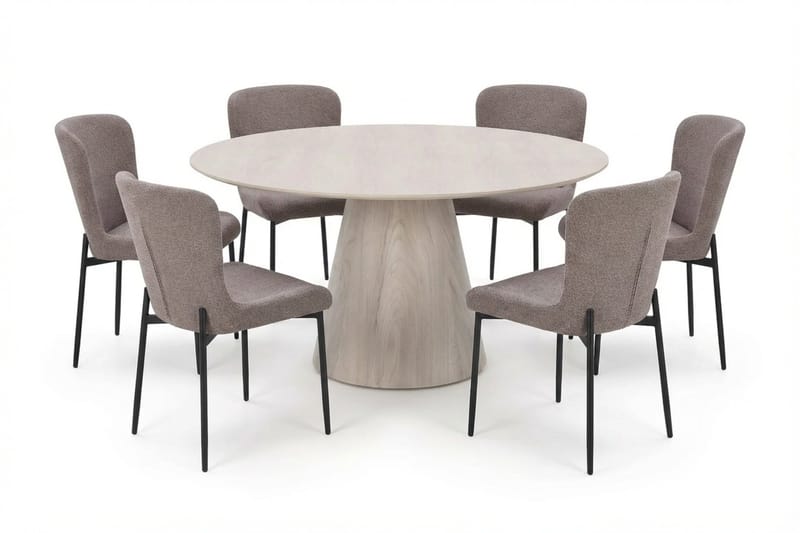 Siena Matgrupp runt 150 cm Vitlaserad med 6 Elsie Matstolar - Vitlaserad/Brun - Products - Möbler - Bord & matgrupp - Matgrupp