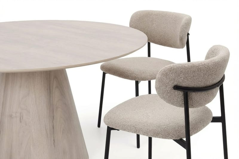 Siena Matgrupp runt 150 cm Vitlaserad med 6 Lucy Matstolar - Vitlaserad - Products - Möbler - Bord & matgrupp - Matgrupp