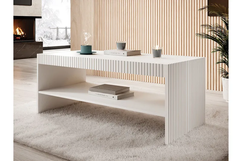 Juniskär ribbad soffbord med hyllförvaring rektangulärt - 120x57x50 Vit - Products - Möbler - Bord & matgrupp - Soffbord - Soffbord med förvaring