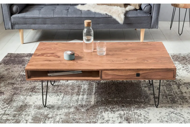 Langner Soffbord 60 cm med Förvaring 2 Lådor + Hyllor - Akacia/Svart - Products - Möbler - Bord & matgrupp - Soffbord - Soffbord med förvaring