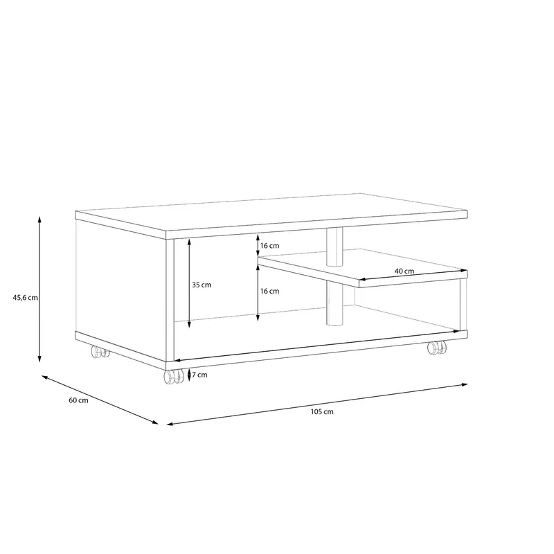 Nabinger Soffbord 105 cm med Förvaring Hyllor på Hjul - Betonggrå - Products - Möbler - Bord & matgrupp - Soffbord - Soffbord med hjul