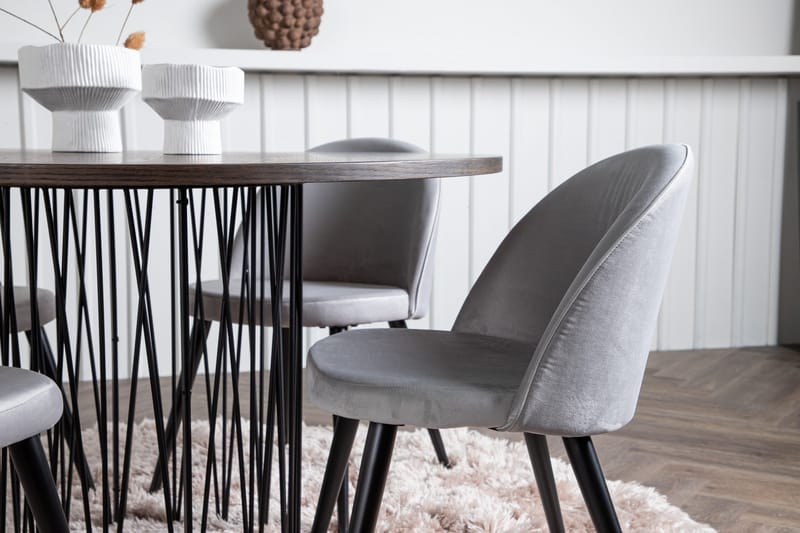 Stone Matgrupp 120 cm Rund med 4 Velvet stolar - Grå - Products - Möbler - Bord & matgrupp - Matgrupp