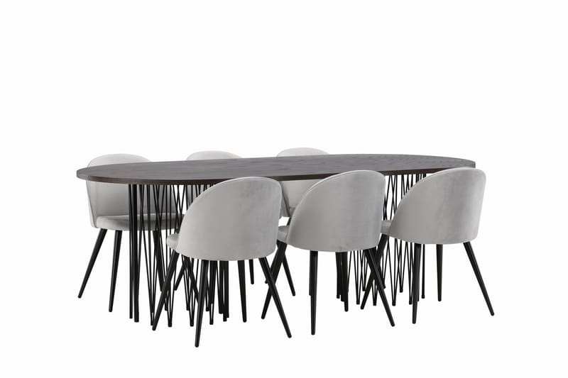 Stone Matgrupp 220 cm Rektangulär med 6 Velvet stolar - Grå - Products - Möbler - Bord & matgrupp - Matgrupp