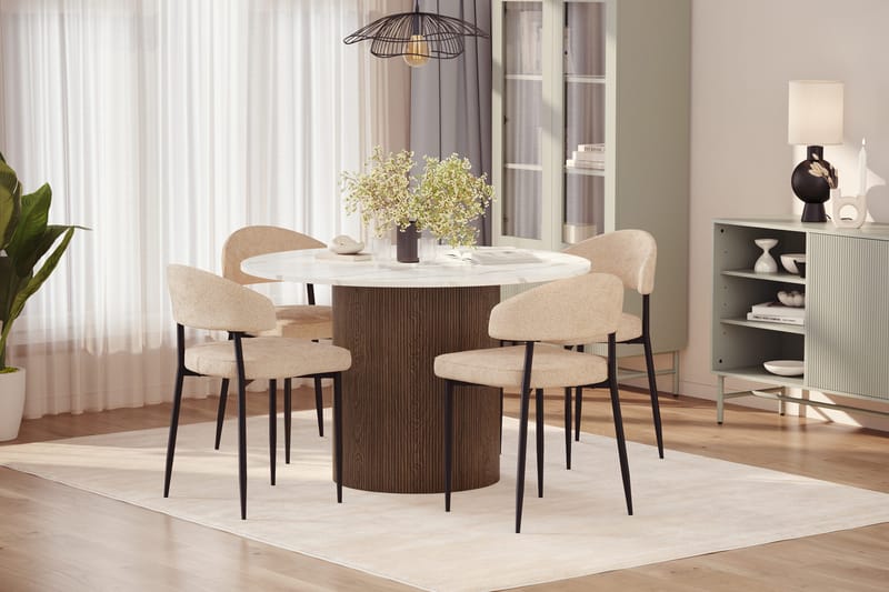 Uppveda Matbord 120 cm Rund med 4 st Jairam Matstolar - Brun - Products - Möbler - Bord & matgrupp - Matgrupp