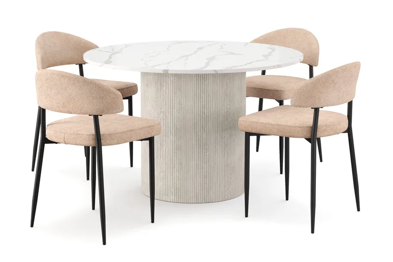 Uppveda Matbord 120 cm Rund med 4 st Jairam Matstolar, Vit