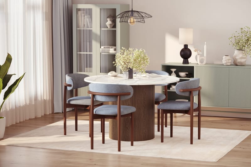 Uppveda Matbord 120 cm Rund med 4 st Jaiveer Matstolar - Brun - Products - Möbler - Bord & matgrupp - Matgrupp
