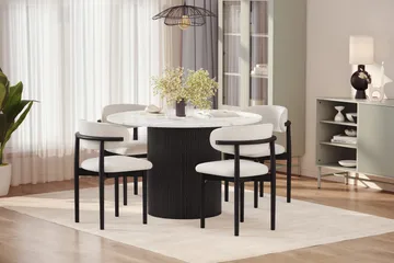 Uppveda Matbord 120 cm Rund med 4 st Jaiveer Matstolar - Svart/Vit - Products - Möbler - Bord & matgrupp - Matgrupp