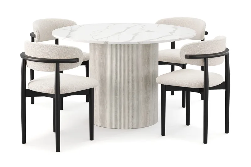 Uppveda Matbord 120 cm Rund med 4 st Jaiveer Matstolar, Vit