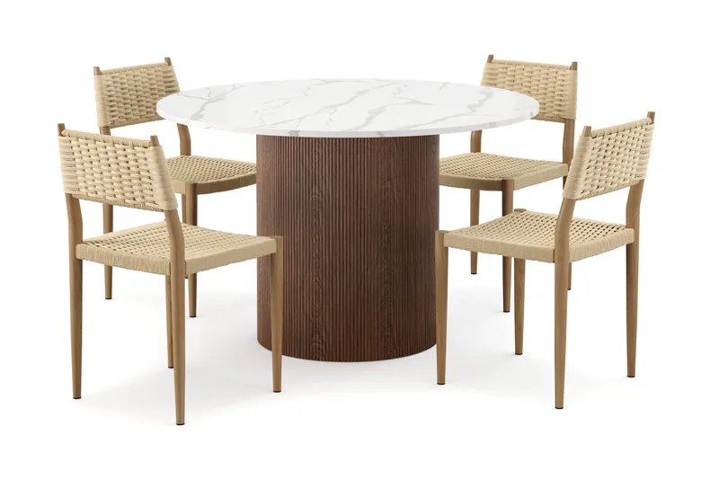 Uppveda Matbord 120 cm Rund med 4 st Jamna Matstolar, Brun