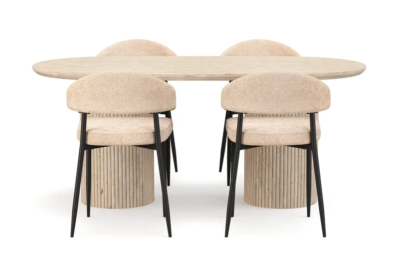 Uppveda Matbord Travetin utseende med 4 st Jairam Matstolar - Beige - Products - Möbler - Bord & matgrupp - Matgrupp