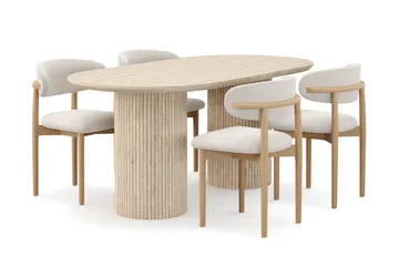 Uppveda Matbord Travetin utseende med 4 st Jaiveer Matstolar - Beige - Products - Möbler - Bord & matgrupp - Matgrupp