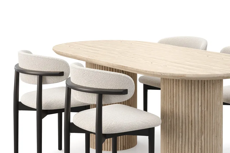 Uppveda Matbord Travetin utseende med 4 st Jaiveer Matstolar - Beige - Products - Möbler - Bord & matgrupp - Matgrupp