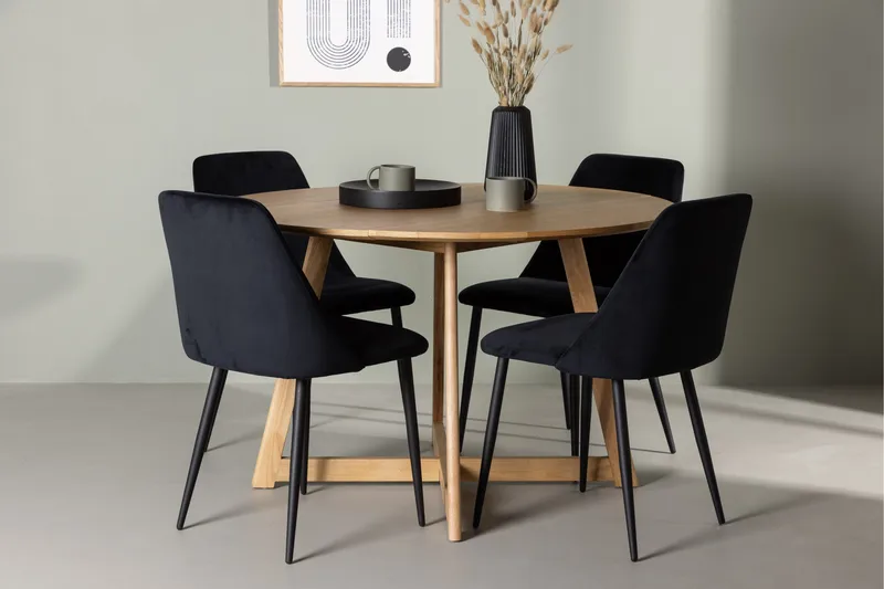 Yakidon Matgrupp 120 cm Rund med 4 Night stolar - Svart - Products - Möbler - Bord & matgrupp - Matgrupp