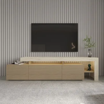 Jurukovo TV-bänk 192x53x37 cm - Travertin, varm ek - Products - Möbler - TV- & Mediamöbler - TV bänk & mediabänk