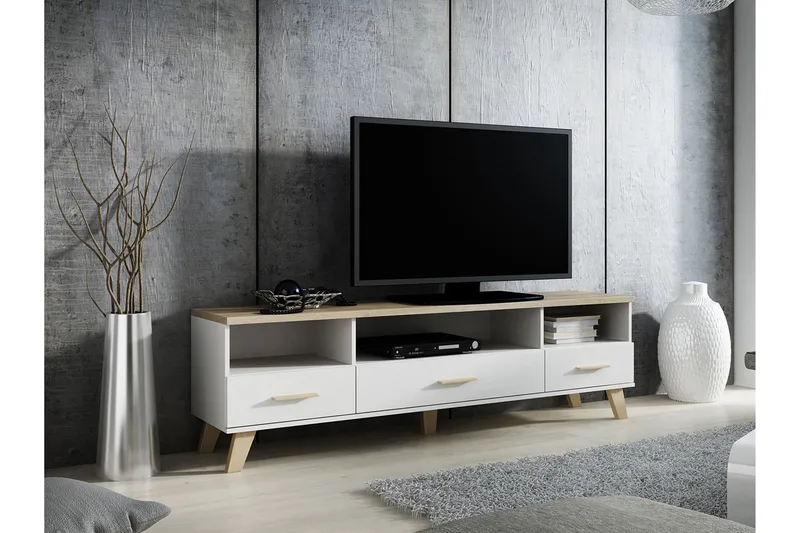 Kardos TV-bänk 180 cm - Vit/Ek - Products - Möbler - TV- & Mediamöbler - TV bänk & mediabänk