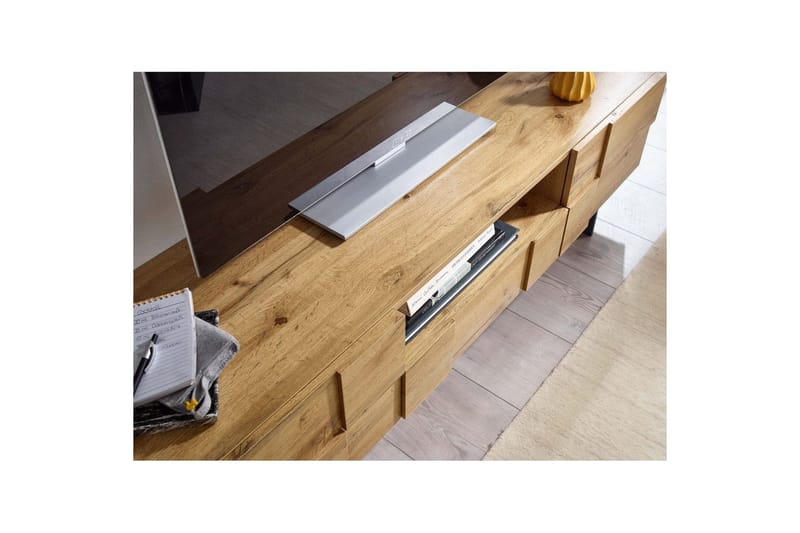 Lowboard Wohnling Ekfanerad med 2 dörrar Låda Metallben Lantlig stil - Products - Möbler - TV- & Mediamöbler - TV-skåp