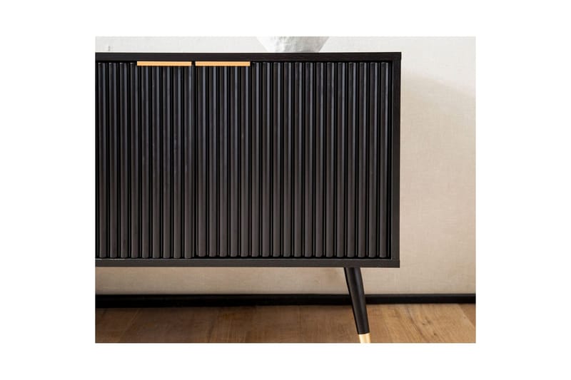 Lowboard Wohnling Spånskiva Svart Folierad med 2 Dörrar Modern Ek med Metallben - Products - Möbler - TV- & Mediamöbler - TV bänk & mediabänk