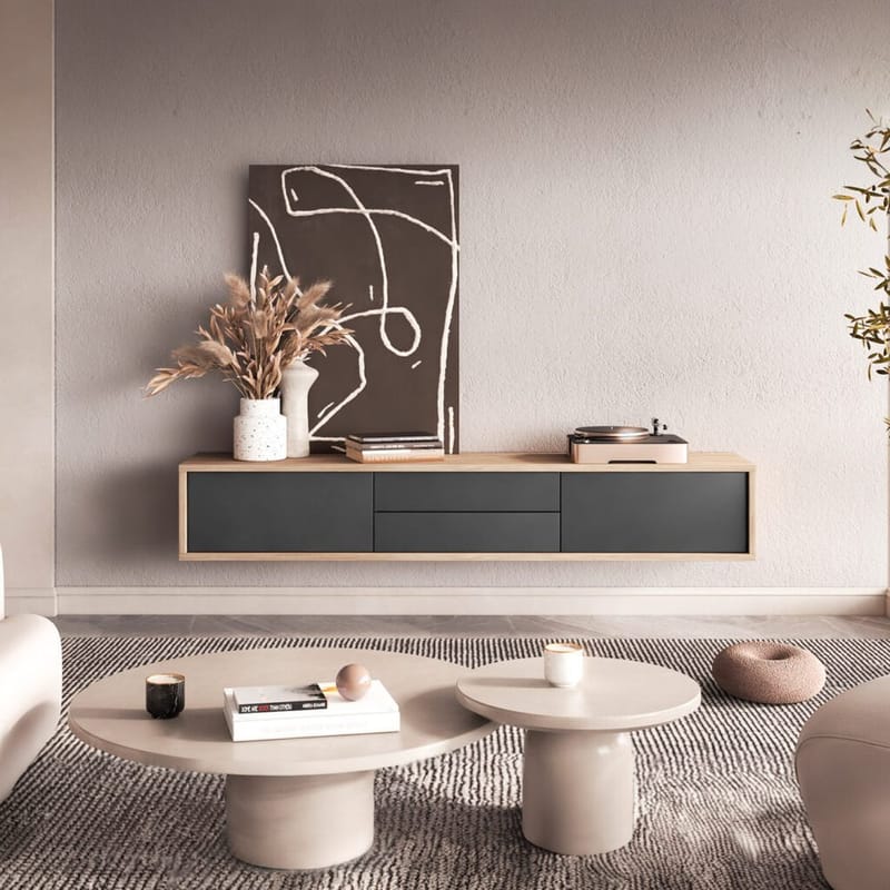 Vägghängd TV-bänk Frida 2 luckor med 2 lådor upp - Antracit - Products - Möbler - TV- & Mediamöbler - TV bänk & mediabänk