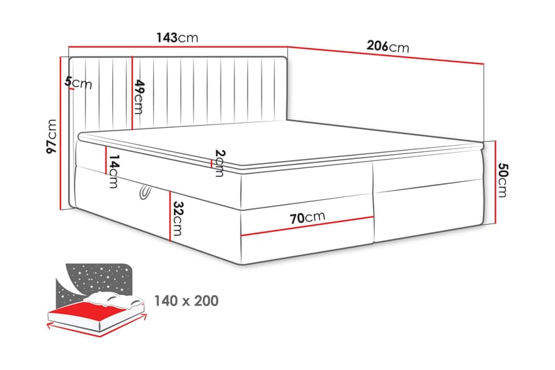 Calrosor Sängpaket Kontinentalsäng med Förvaring 140x200 cm - Blå - Products - Möbler - Säng - Komplett sängpaket
