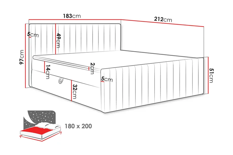 Calrosor Sängpaket Kontinentalsäng med Förvaring 180x200 cm - Rosa - Products - Möbler - Säng - Komplett sängpaket