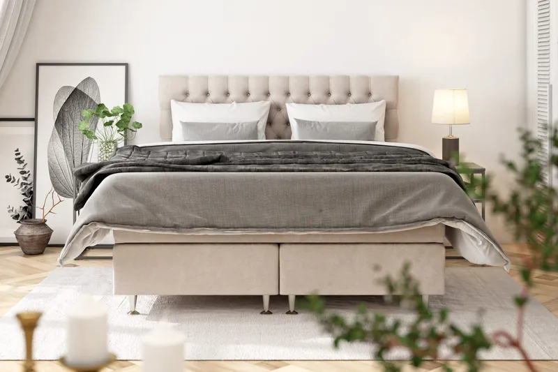 Celine Kontinentalsäng 160x200cm - Beige/Sammet - Products - Möbler - Säng - Kontinentalsäng