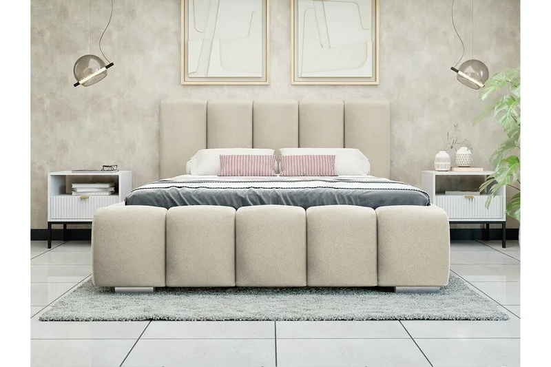 Cleaton Bubblig Sängram 180x200 cm Med förvaring - Beige - Products - Möbler - Säng - Säng med förvaring