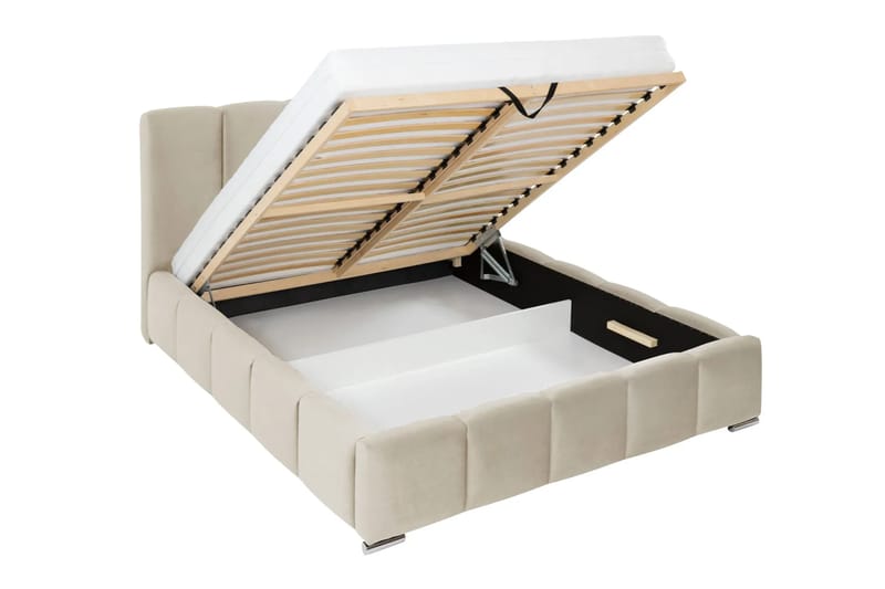 Cleaton Bubblig Sängram 180x200 cm med Förvaring HVILA Pocketresårmadrass och Bäddmadrass i Polysterskum Vändbar Sommar & Vintersida och Tvättbar klädsel - Beige/Vit - Products - Möbler - Säng - Komplett sängpaket