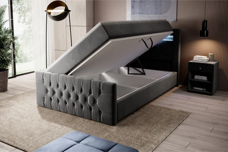 Franco Sängpaket med förvaring 120x200 LED-belysning - 120x200 Grå (+Fler val) - Products - Möbler - Säng - Säng med förvaring
