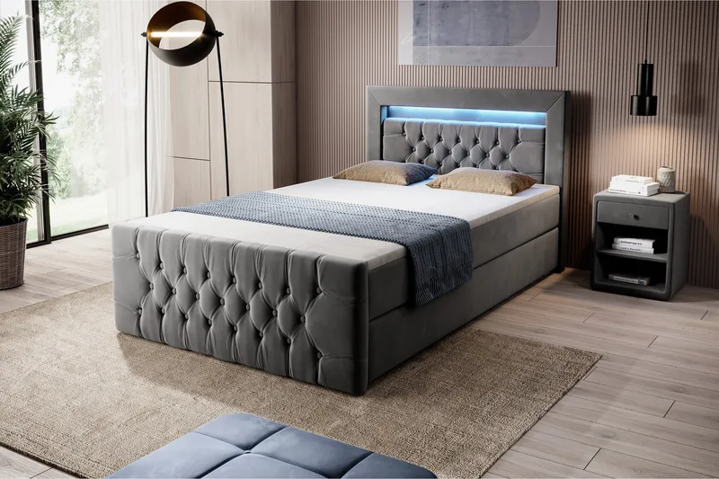 Franco Sängpaket med förvaring 120x200 LED-belysning - 120x200 Grå (+Fler val) - Products - Möbler - Säng - Säng med förvaring