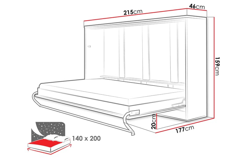 Rauk Sängskåp 215x46 cm - Grå - Products - Möbler - Säng - Gästsäng & extrasäng - Sängskåp