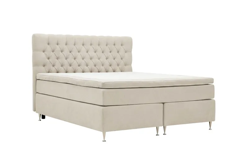 Hilton Lyx Komplett Sängpaket 180x200 cm Kontinentalsäng med knappad sänggavel i chenille - Beige - Products - Möbler - Säng - Kontinentalsäng