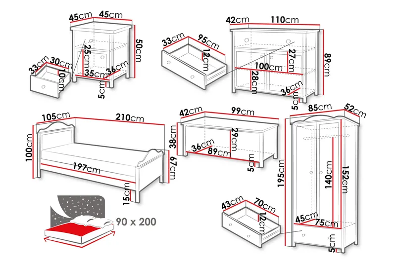 Hilts Möbelset För Sovrum - Brun/Beige - Products - Möbler - Säng - Möbelset för sovrum