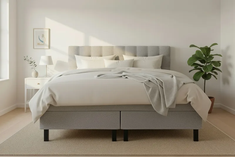 HVILA Classic Komplett Sängpaket 160x200 cm Kontinentalsäng med rutad sänggavel - Grå / Teddy - Products - Möbler - Säng - Kontinentalsäng