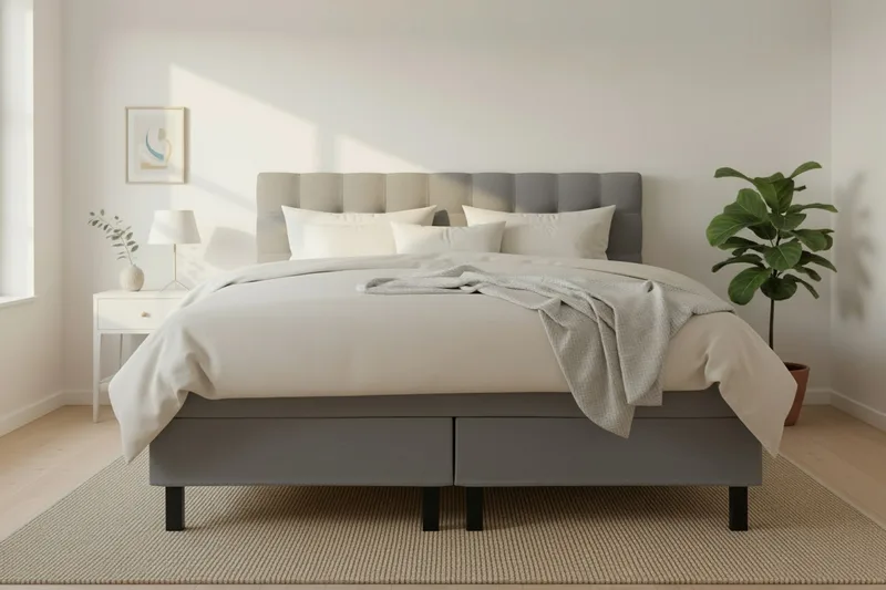HVILA Classic Komplett Sängpaket 160x200 cm Kontinentalsäng med rutad sänggavel - Grå - Products - Möbler - Säng - Kontinentalsäng