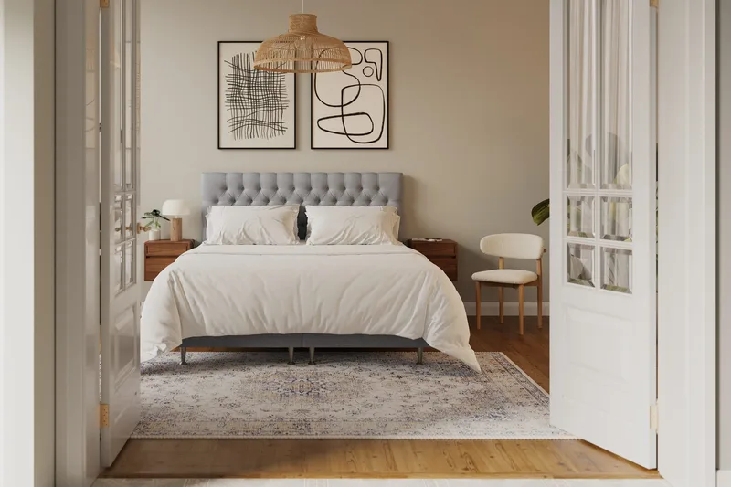 HVILA Lyx Komplett Sängpaket 180x200 cm Kontinentalsäng med knappad sänggavel - Grå - Products - Möbler - Säng - Kontinentalsäng