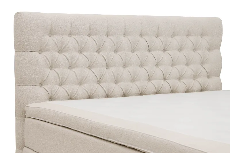 HVILA Lyx Komplett Sängpaket 180x200 cm Kontinentalsäng med knappad sänggavel i bouclé - Ivory / Bouclé - Products - Möbler - Säng - Komplett sängpaket