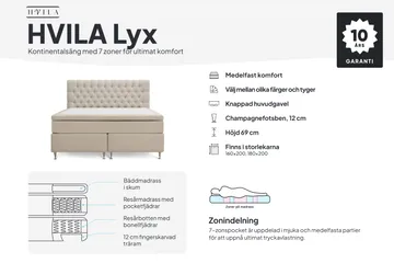 HVILA Lyx Komplett Sängpaket 180x200 cm Kontinentalsäng med knappad sänggavel - Ljusbeige - Products - Möbler - Säng - Kontinentalsäng