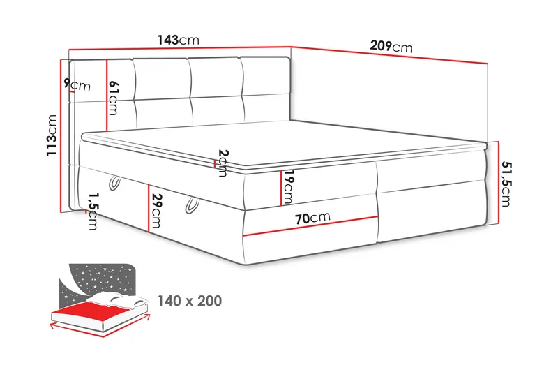 Leckersbo Komplett Sängpaket Kontinentalsäng med förvaring 140x200 cm - Svart - Products - Möbler - Säng - Komplett sängpaket