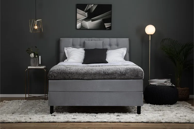 Lucky Komplett Sängpaket 140x200 Polyeter Diamant Sänggavel - Grå - Products - Möbler - Säng - Kontinentalsäng
