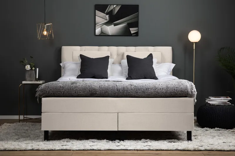Lucky Komplett Sängpaket 160x200 Memory Diamant Sänggavel - Nackkudde Stor Beige - Products - Möbler - Säng - Kontinentalsäng