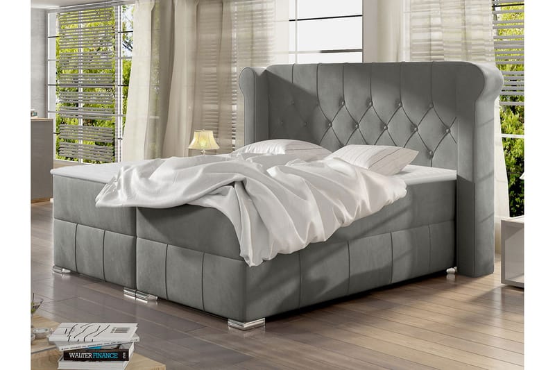 Lyckorna Kontinentalsäng 120x200 cm LED-belysning - Grå - Products - Möbler - Säng - Säng med förvaring