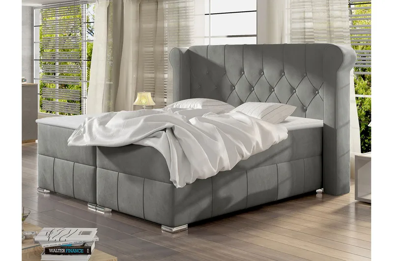 Lyckorna Kontinentalsäng 140x200 cm LED-belysning - Grå - Products - Möbler - Säng - Säng med förvaring