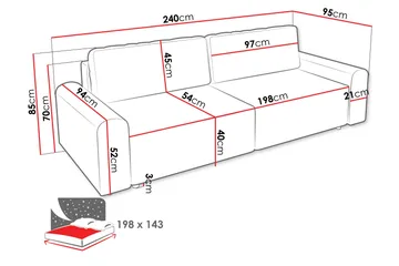 Bella Bäddsoffa 3-sits i Plysch - Grå - Products - Möbler - Soffa - Bäddsoffa - 3 sits bäddsoffa